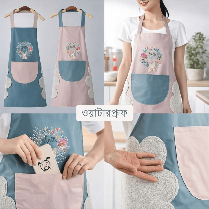 Waterproof Kitchen Apron With Pocket & Hand Wipe – Cooking Apron